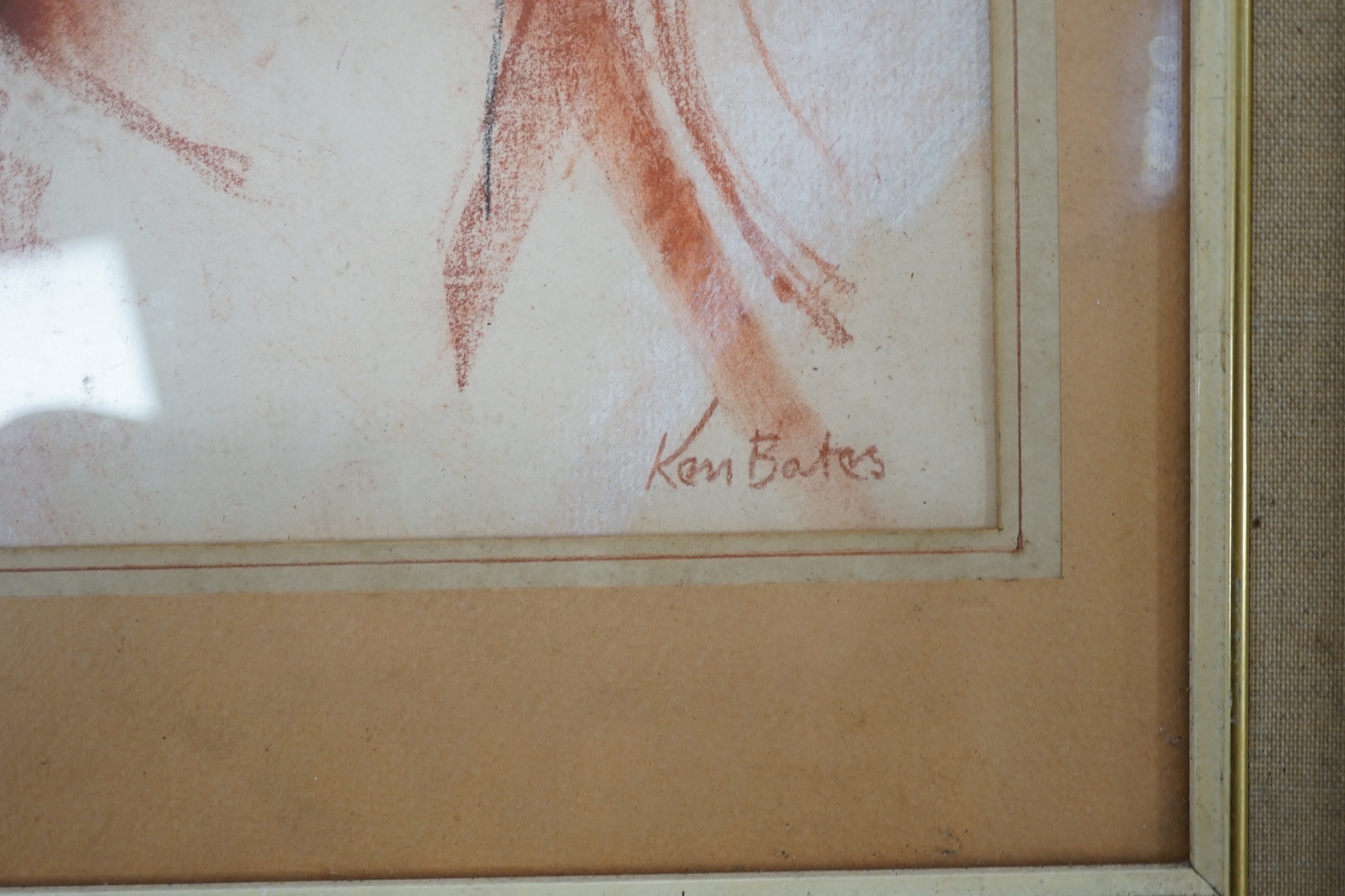 Ken Bates, red chalk, 'Fiona Hughes - Winter', signed, 40 x 33cm. Condition - poor to fair, in need of a clean